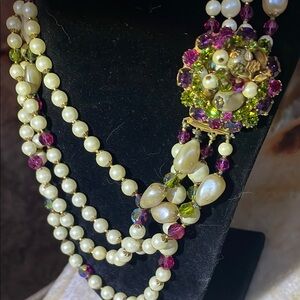 Vintage Original By Robert Elegant Pearl and Gemstone Necklace 17 1/2”